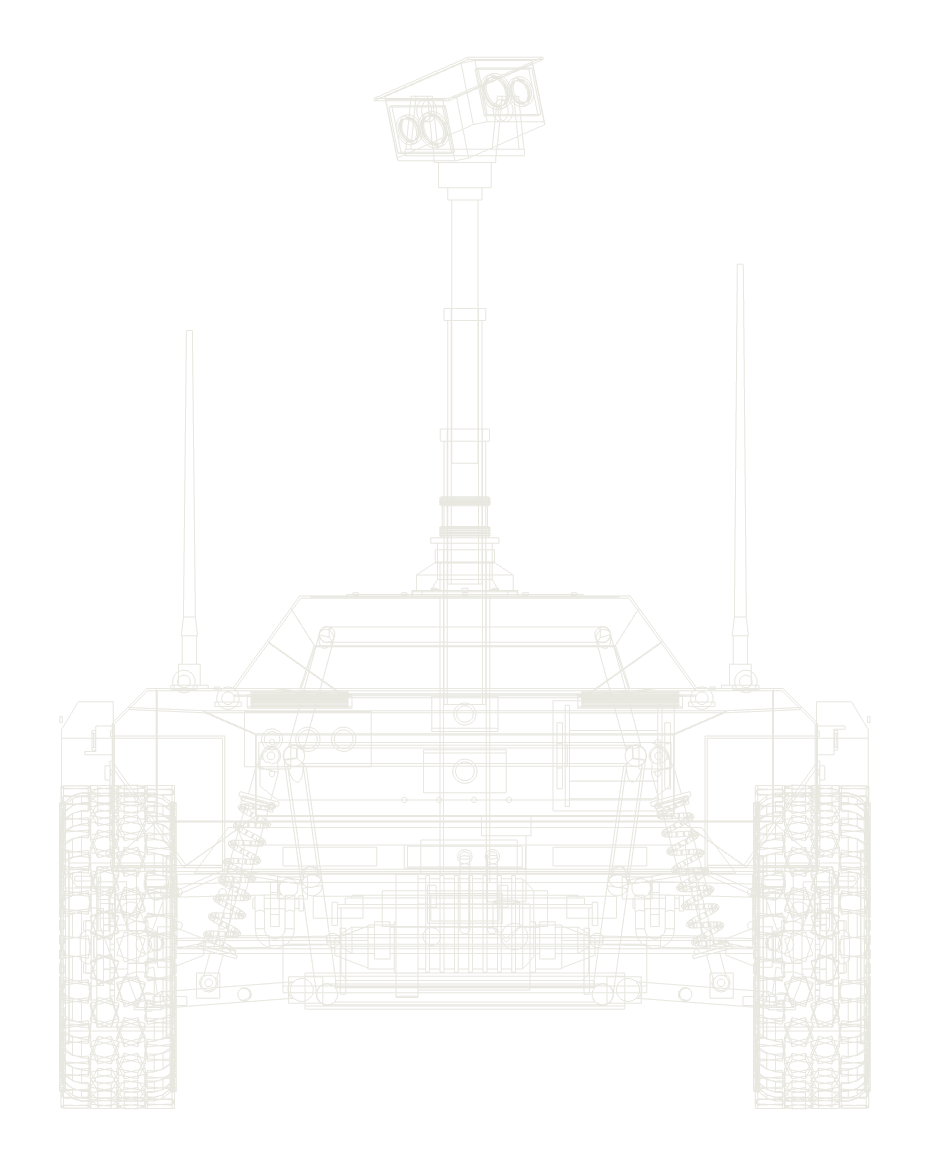 MV-1 front elevation line drawing with the sensor mast raised